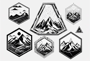 A hexagon with mountains extending beyond the boundary of the figure tattoo idea