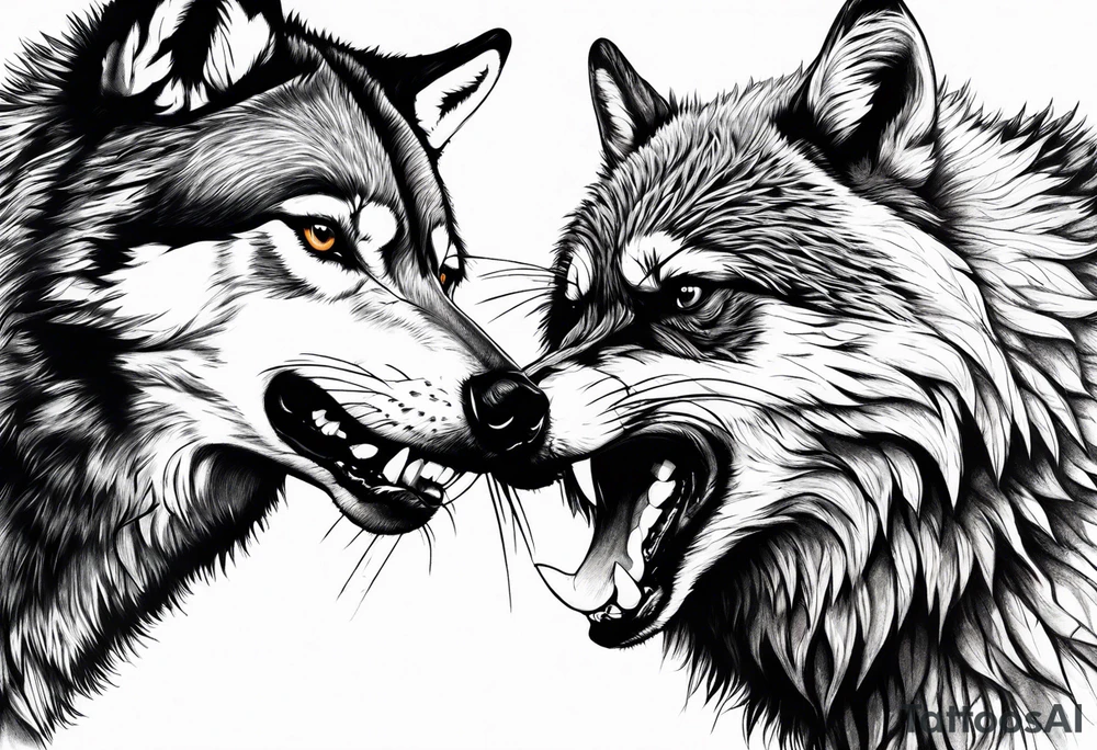 Wolf and raccoon fighting tattoo idea