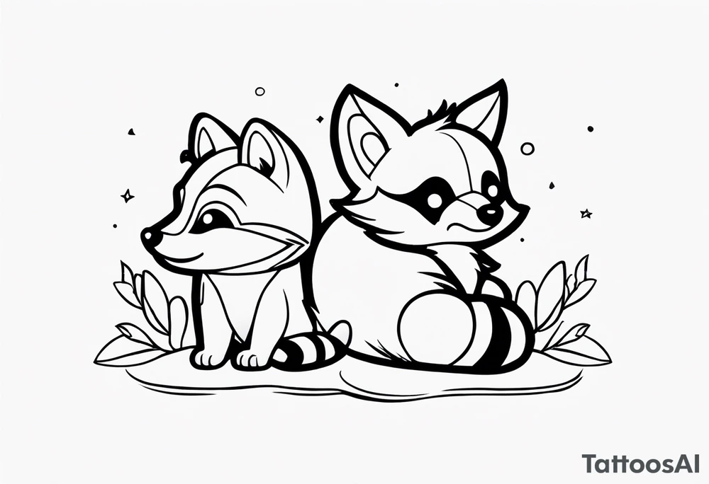 Raccoon and fox stuffed animals playing together tattoo idea