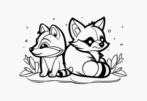 Raccoon and fox stuffed animals playing together tattoo idea