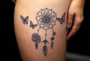 Dreamcatcher roses and butterflies tattoo idea