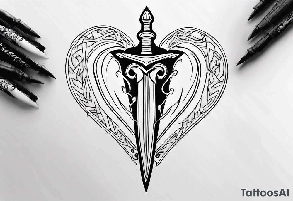 One sketch of a dagger entering the heart tattoo idea