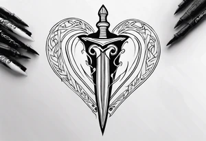 One sketch of a dagger entering the heart tattoo idea