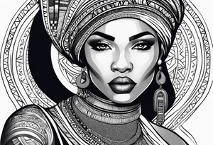african, women face, arm sleeve tattoo idea
