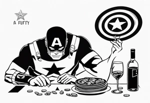 Captain america luffy cartes de poker avec 9 10 de cœur 2 dés une haltère un verre de vin un barbecue tattoo idea