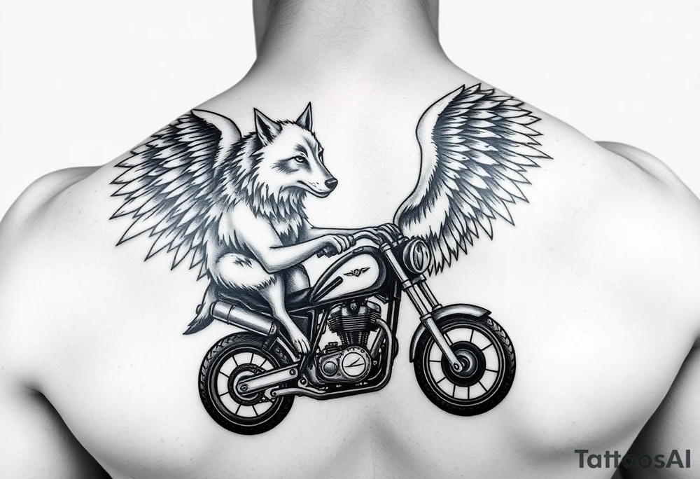 guardian angel wolves on a motorcycle tattoo idea