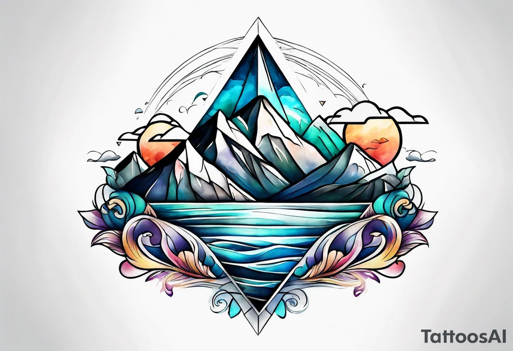 Mountains and ocean waves  crashing diamond shape tattoo idea