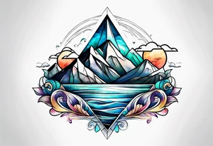 Mountains and ocean waves  crashing diamond shape tattoo idea