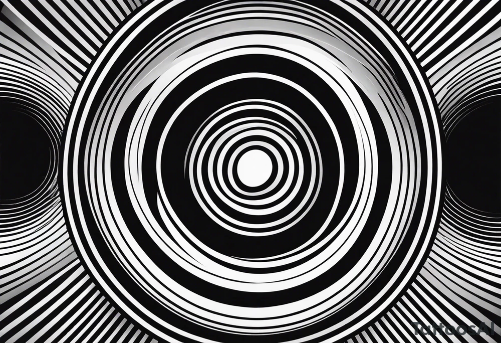 Concentric circles with alternating rings that flip from black to white every 90 degrees, alternating tattoo idea