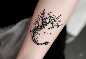 dragon japanese style sakura trees nebula tattoo idea