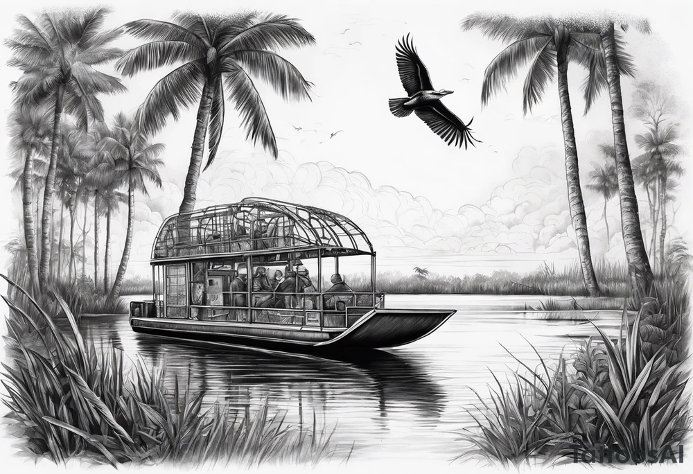 Arm sleeve airboat driving through the Everglades tattoo idea