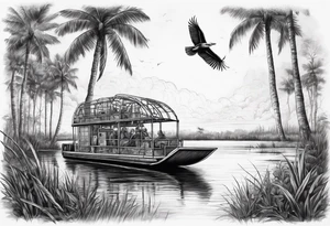 Arm sleeve airboat driving through the Everglades tattoo idea