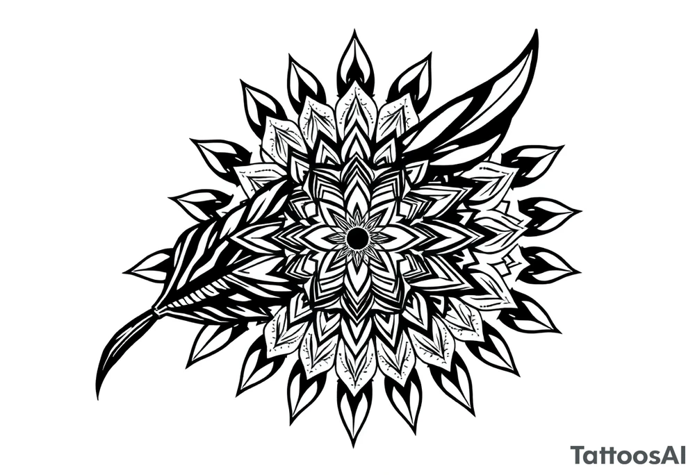big spiritual feather indian mandala shaman tattoo idea