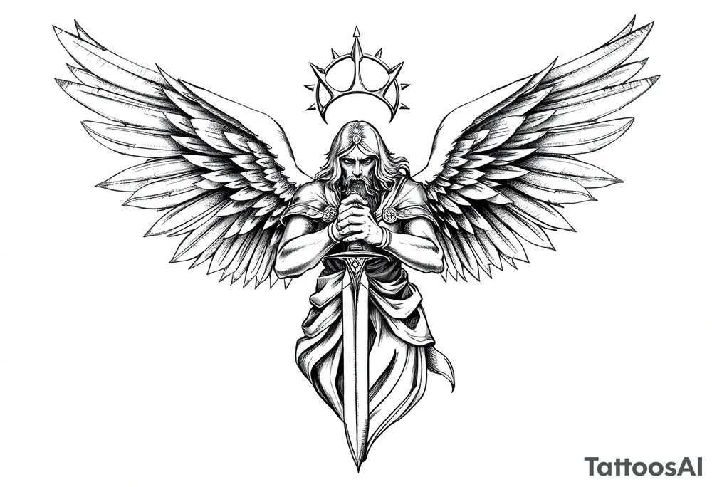 Holy Archangel, Biblical, Christianity, Heavenly Army, Hebrew, Guards of Christianity, Holding a sword, having six wings, seraphim tattoo idea