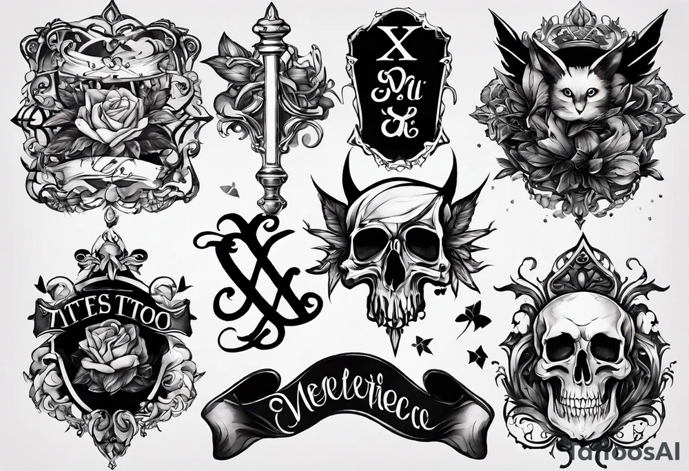 I need a tattoo design that only includes letters X I, with a dark and gothic style. tattoo idea