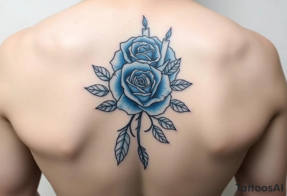 Blue, rose, candles tattoo idea
