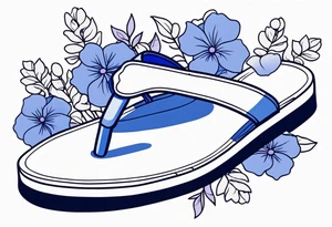 small tattoo of a light periwinkle flip flop surrounded by blue and lavender hydrangea flowers tattoo idea