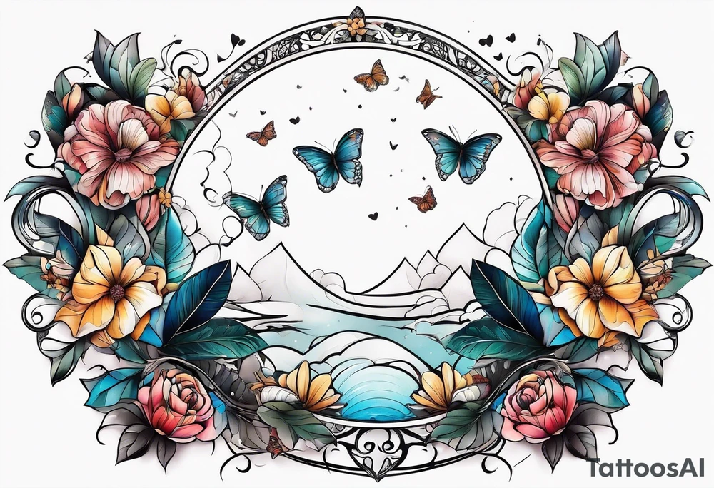Half moon decorated with butterflies tattoo idea