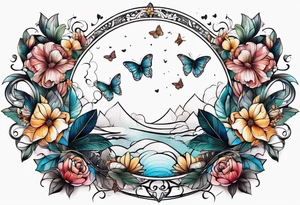 Half moon decorated with butterflies tattoo idea