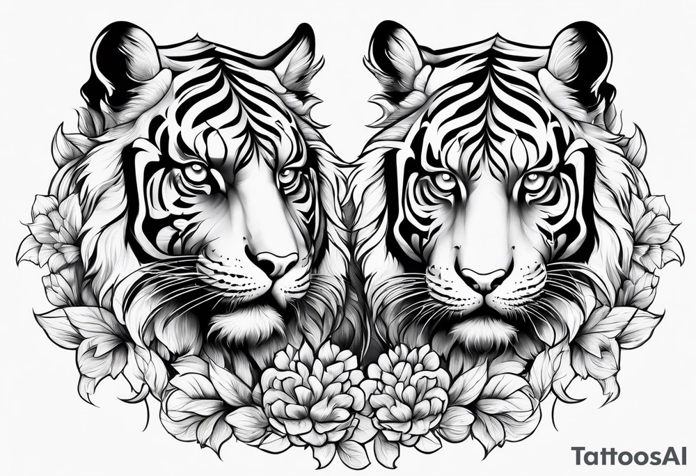 two thai tiger bodies vertical tattoo idea
