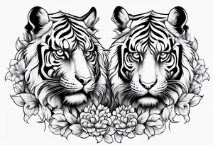 two thai tiger bodies vertical tattoo idea
