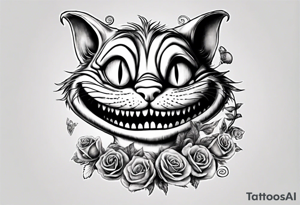 Cheshire Cat From Alice in wonderland with quote tattoo idea