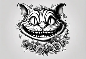 Cheshire Cat From Alice in wonderland with quote tattoo idea