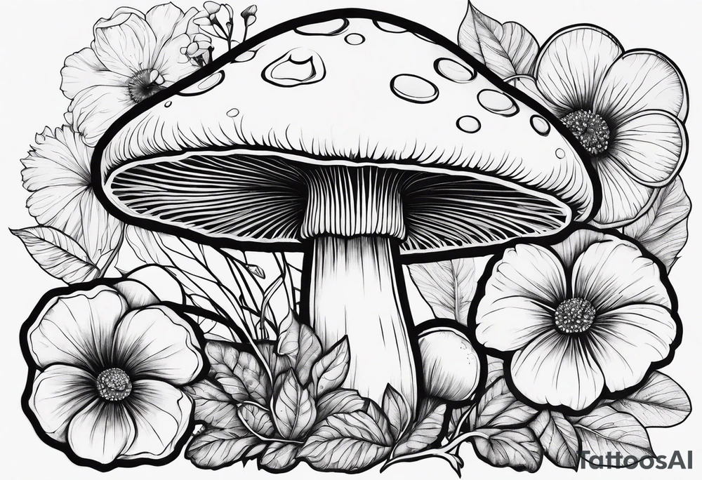 Flower and mushroom pattern tattoo idea