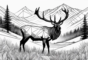 rocky mountains with an elk in a field tattoo idea