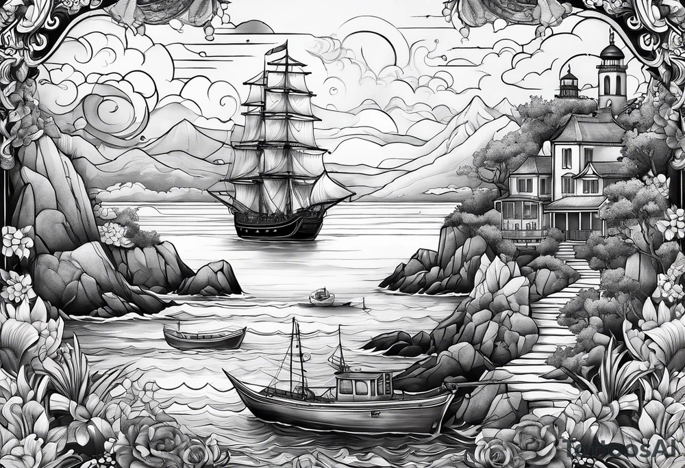 Sea view port tattoo idea