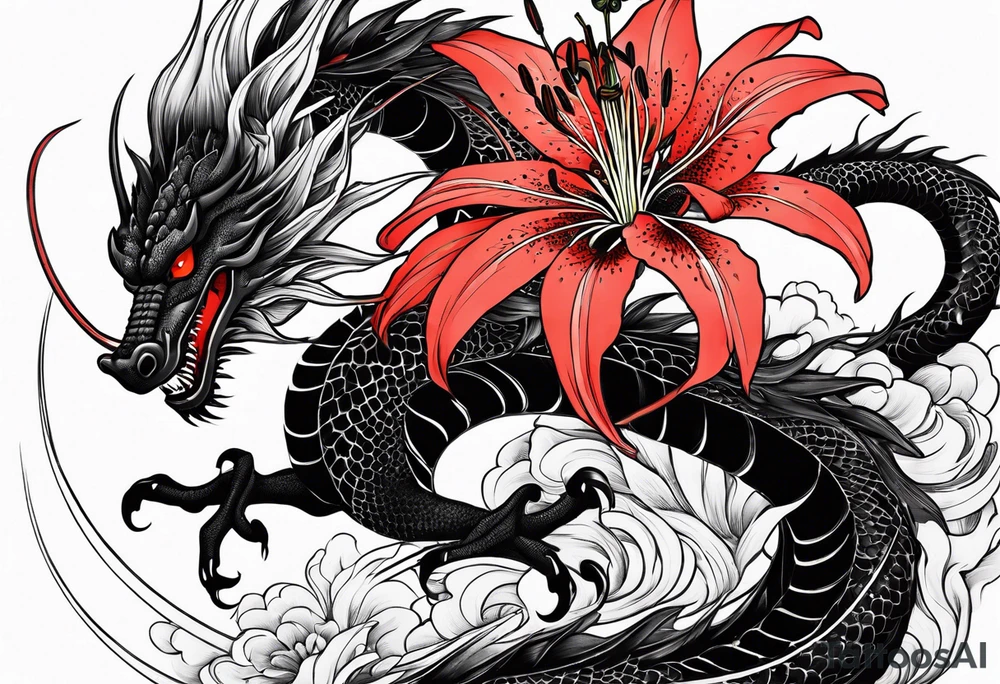 Black Dragon, 
Red Spider Lily tattoo idea