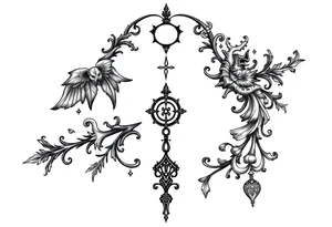 mystical and long ornament with witch mytolog and ancient rhyme tattoo idea