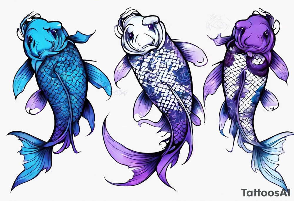 blue and purple koi fish tattoo idea