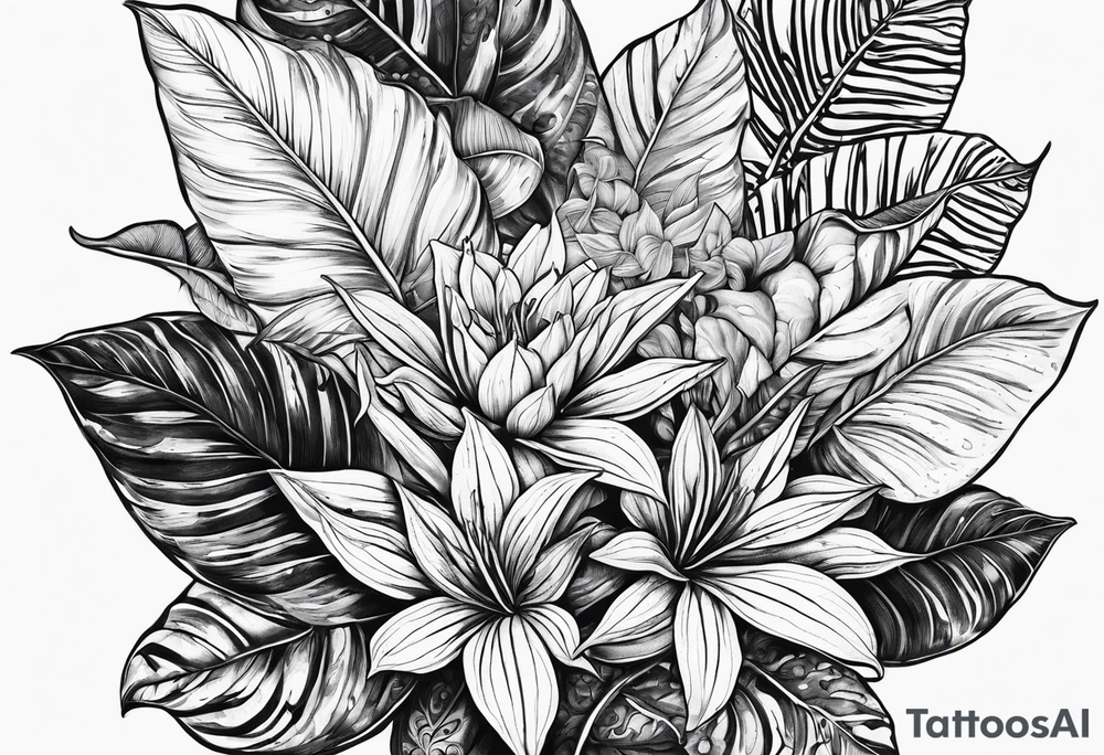 Ayahuasca with alocasia zebrina tattoo idea