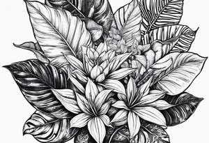 Ayahuasca with alocasia zebrina tattoo idea