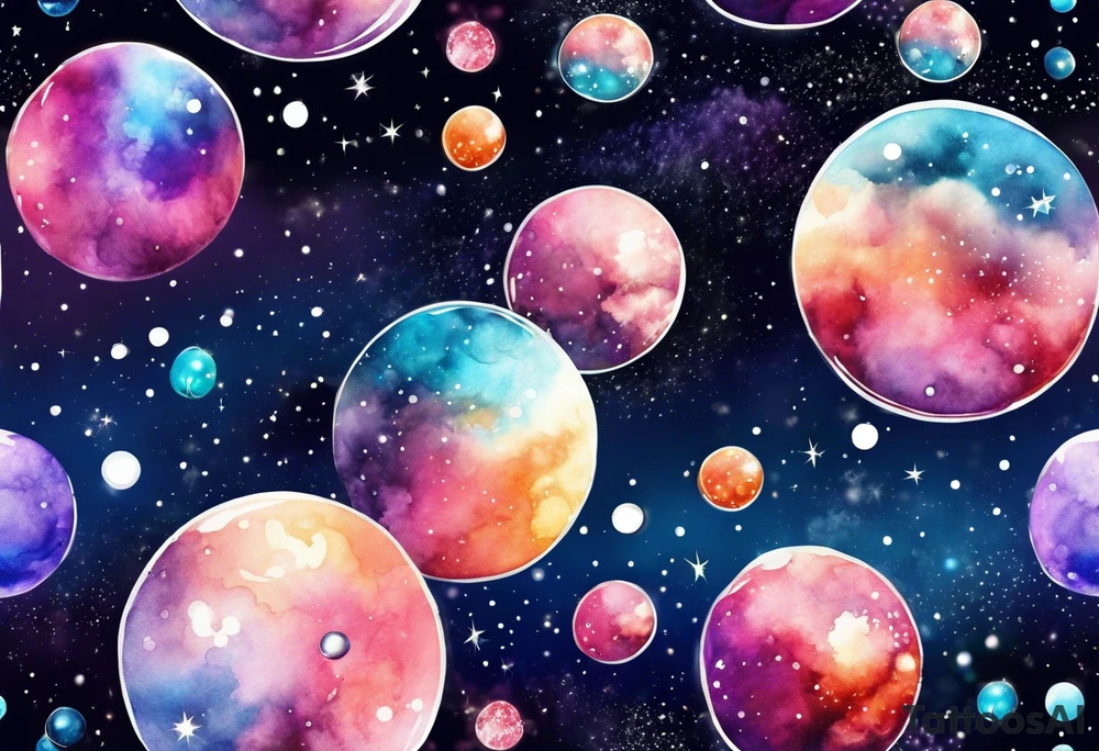 Galaxy of stars and bubbles tattoo idea