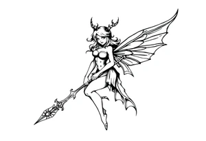 Dark fairy with weapon and big boobs tattoo idea