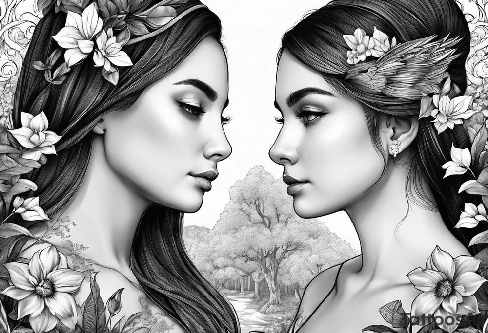 alcateia e matilha de leões na floresta caminhando para uma arvore tattoo idea