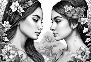 alcateia e matilha de leões na floresta caminhando para uma arvore tattoo idea