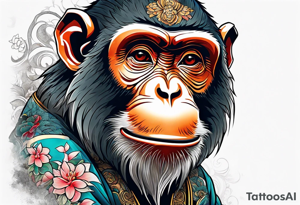 traditional chinese style monkey with full body tattoo idea
