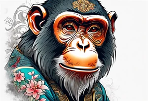 traditional chinese style monkey with full body tattoo idea
