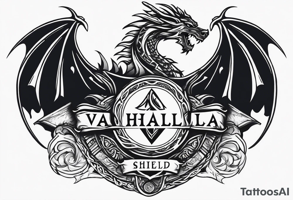 Valhalla sword shield dragon axe tattoo idea