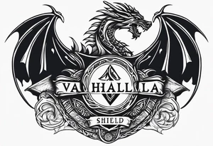 Valhalla sword shield dragon axe tattoo idea