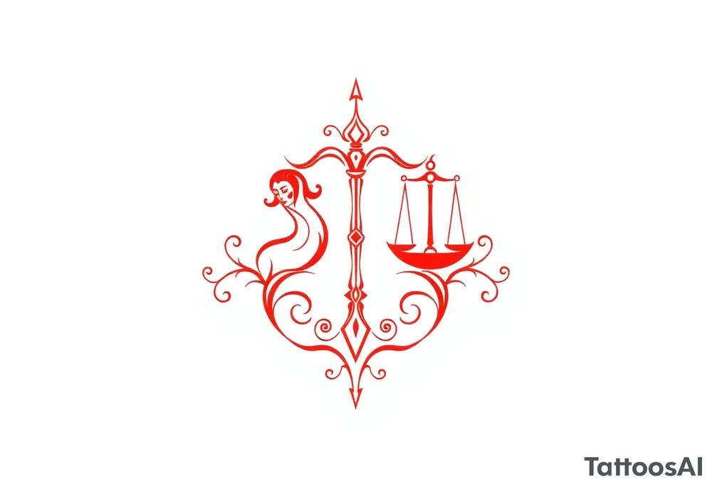 Tattoo that combines the star sign Taurus and Libra ,in red , down the spine tattoo idea