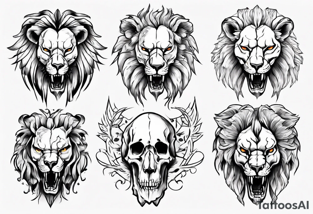 Lion skull statue tattoo idea