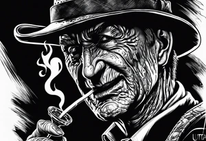 Realistic horror movie Freddy Krueger smoking out of a bong tattoo idea