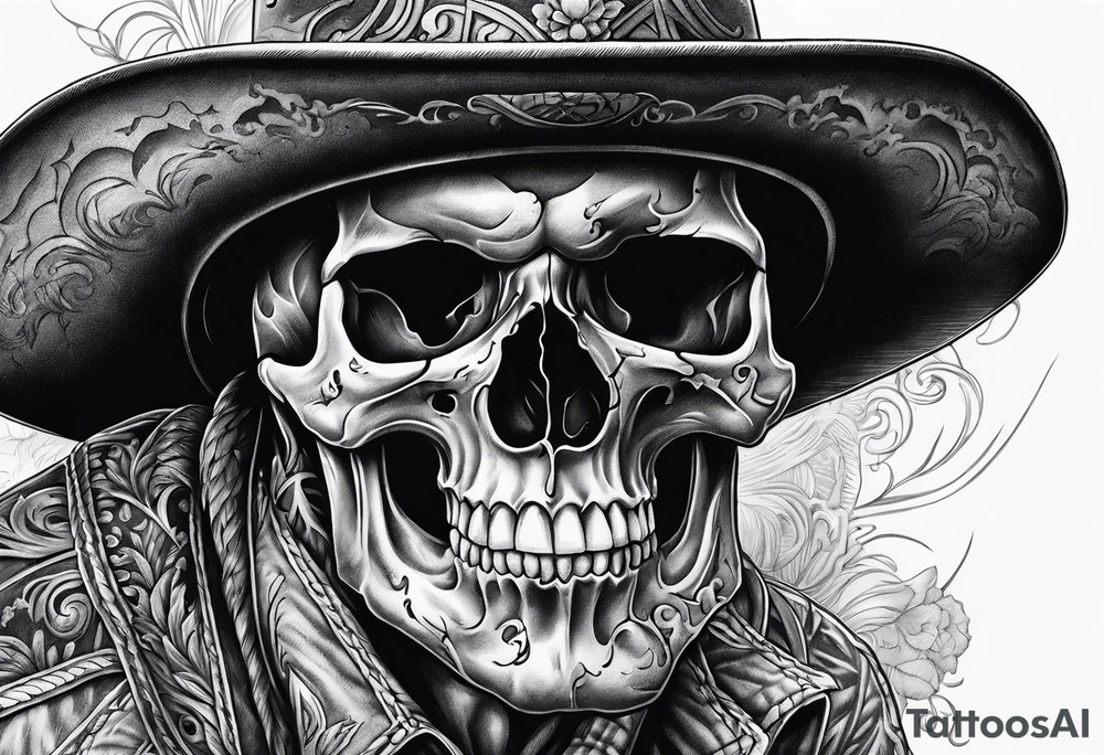 Screaming skull with cowboy hat tattoo idea