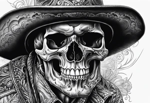 Screaming skull with cowboy hat tattoo idea