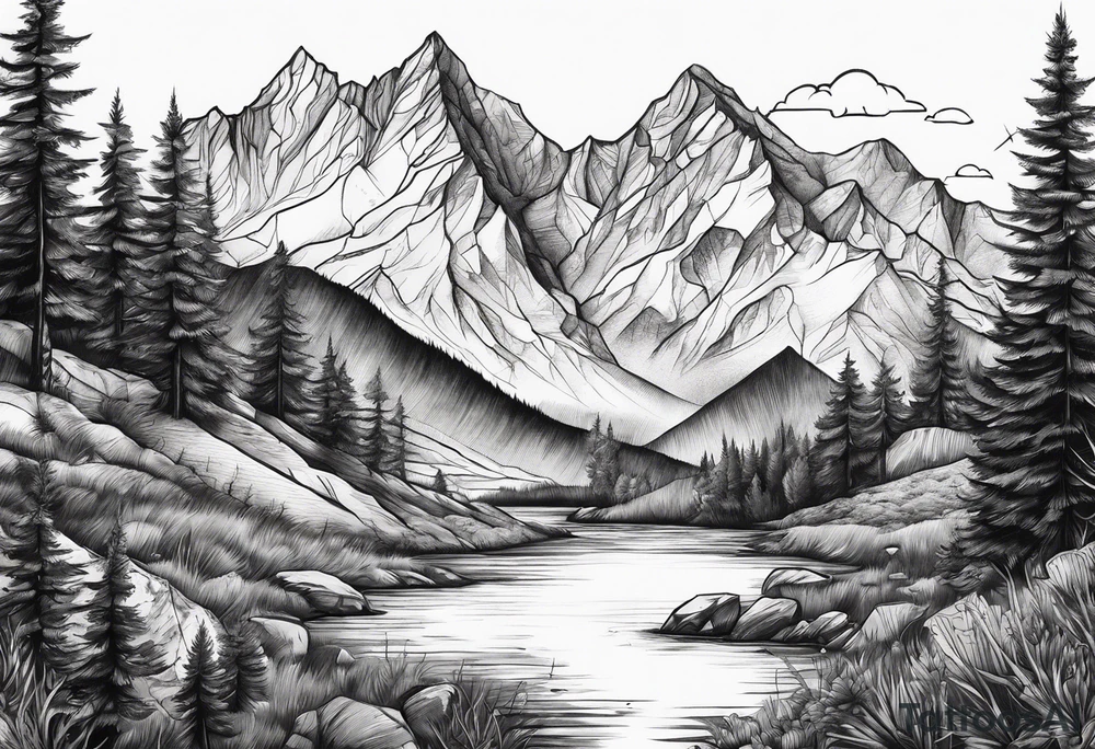 Mountains, animals, concept tattoo idea