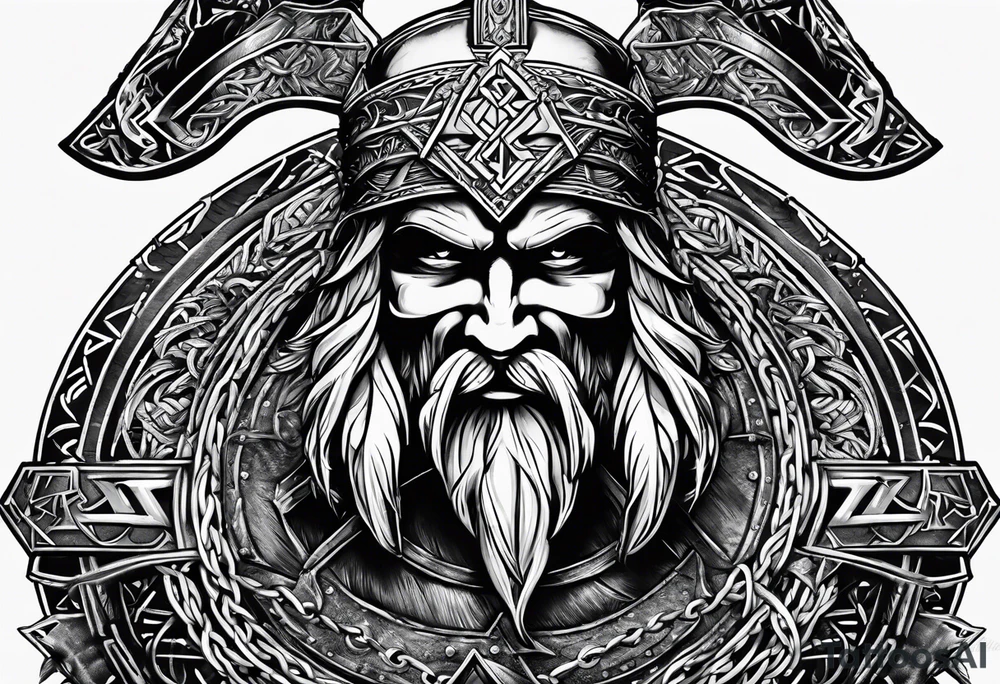 Valhalla sword shield axe Valknut barbed wire chains tattoo idea Valhalla sword shield axe Valknut barbed wire chains tattoo idea